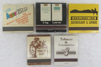 5 NEW Vintage AQUA FILTER, KOOL MARLBORO INN TOBACCO Full Matchbook Matches NOS