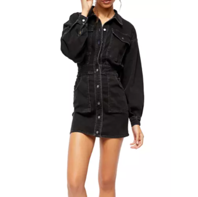 free people bo denim dress 'Bo' Midnight Black Stretch Snap Front Mini Size L Denim shirt Size:US 10.5 BOTTOM Efsteb Cocktail Dresses for tie closure