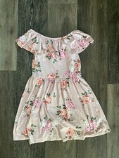 Poof Girl Ruffled Elasticized Top Dress For Size M Medium Pink Floral Flowers