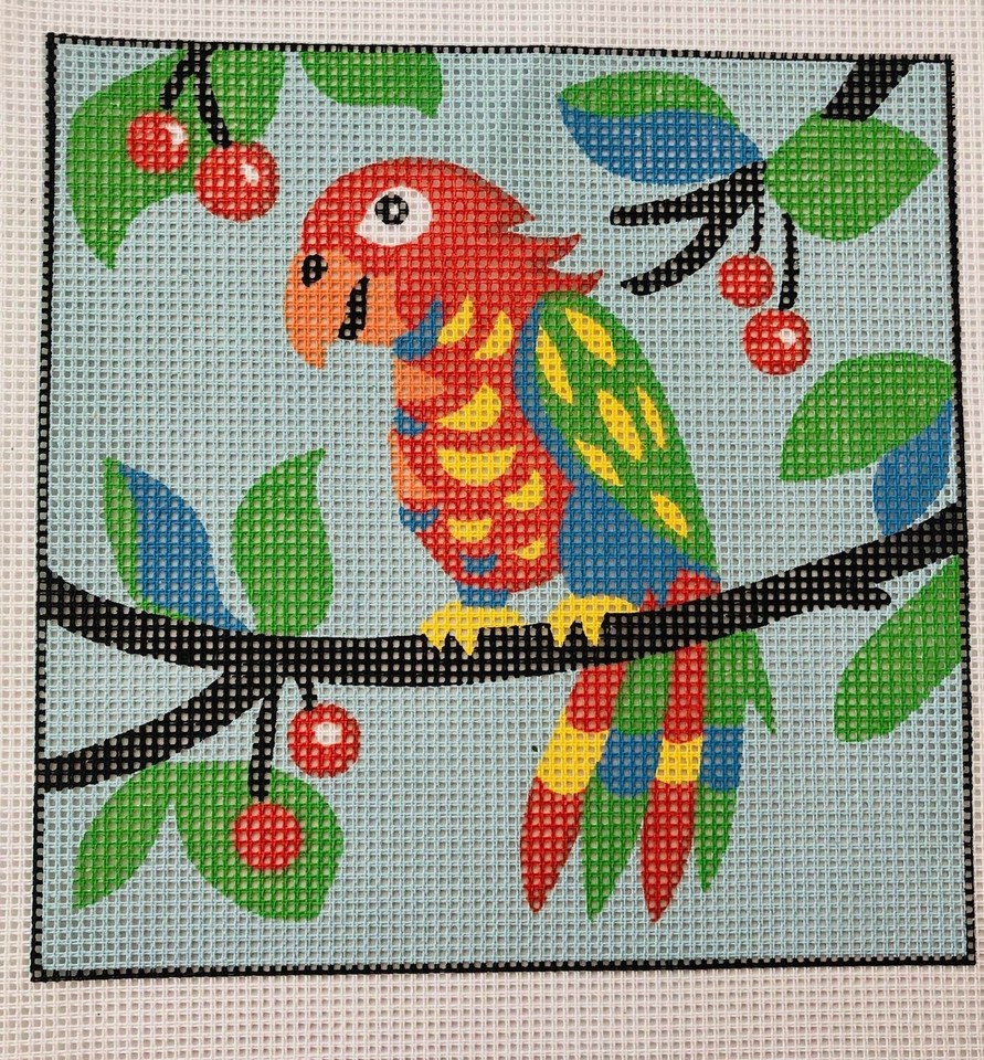 2 Needlepoint Canvases Children’s Themed Parrot and Cat on Roof eBay