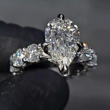 3Ct Pear Cut Lab-Created Diamond Engagement Wedding Ring 14k White Gold Finish
