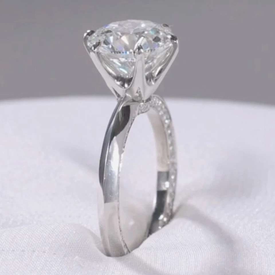 Anel de noivado redondo de diamante branco folheado a ouro branco 14K 8,22 TCW - Imagem 2 de 4