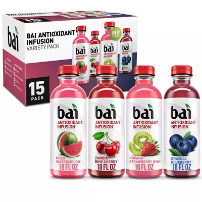 Bai Hillside Variety Pack Flavored Water 15 Pack Low Sugar Antioxidant Drink