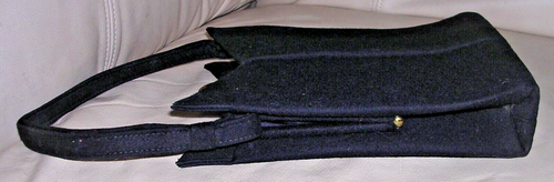 Vintage 1950s Crown Lewis Black Wool Felt Handbag Bag Purse 2 Straps - Picture 6 of 14