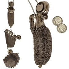 Vintage Metal Coin Collection Bag Handmade 1920's English Coin Purse Chain Gift