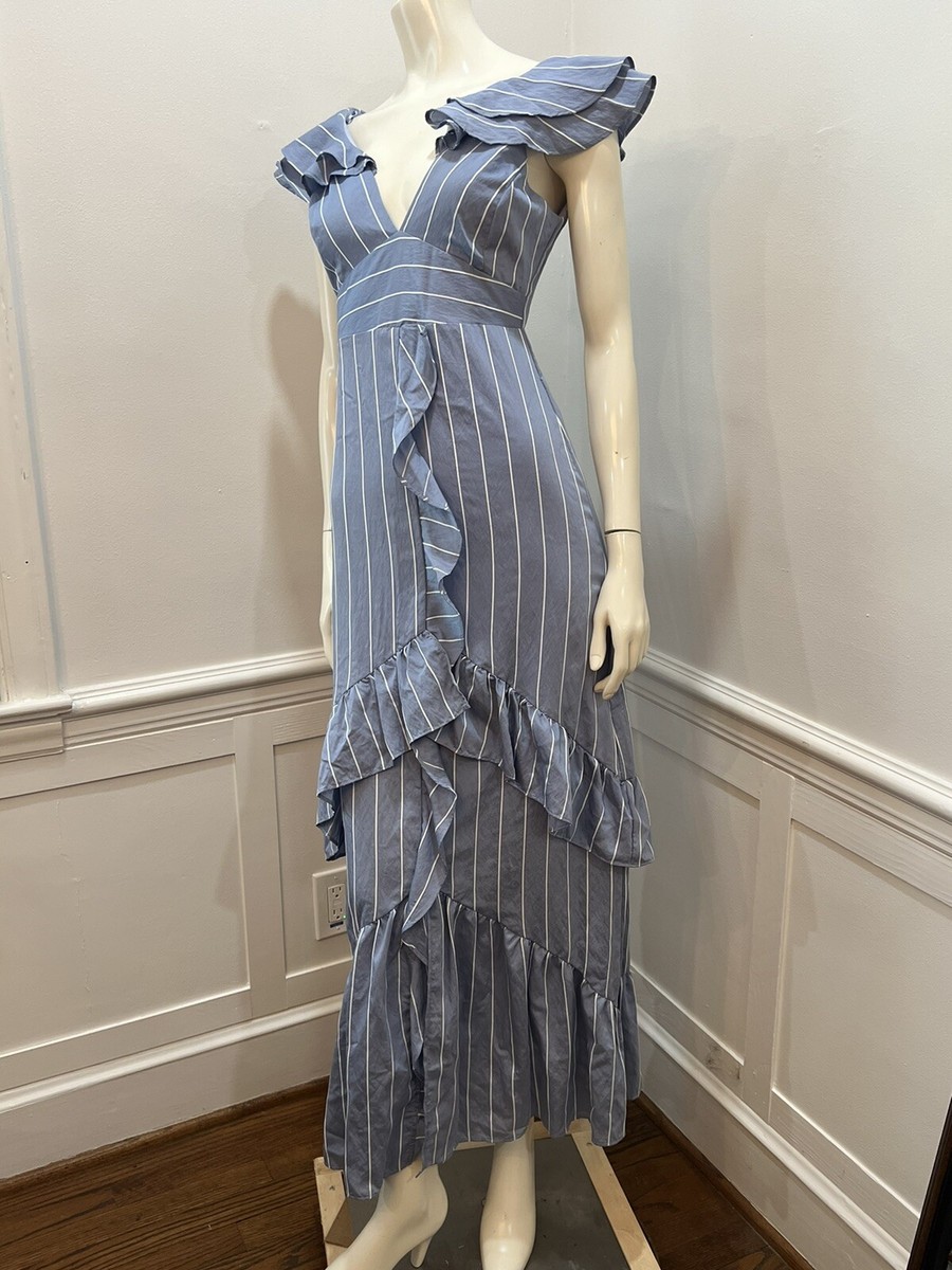 English Factory Women's Striped Ruffle Maxi Dress - Blue - Xs