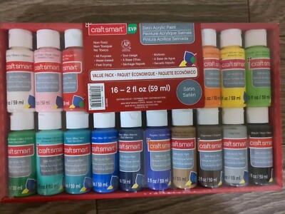 16 Color Satin Acrylic 2oz Paints Value Pack by Craft Smart 