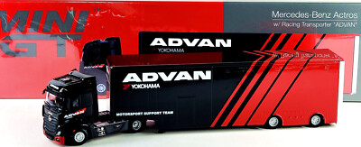Mini GT Mercedes-Benz Actros with Racing Transporter ADVAN