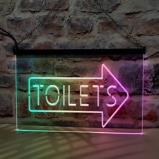 Toilets Arrow Washroom LED Neon Light Sign Featuring Colorful Flowing Effect
