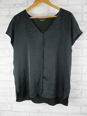 Pormtans womens top blouse black L, 14 v-neck new