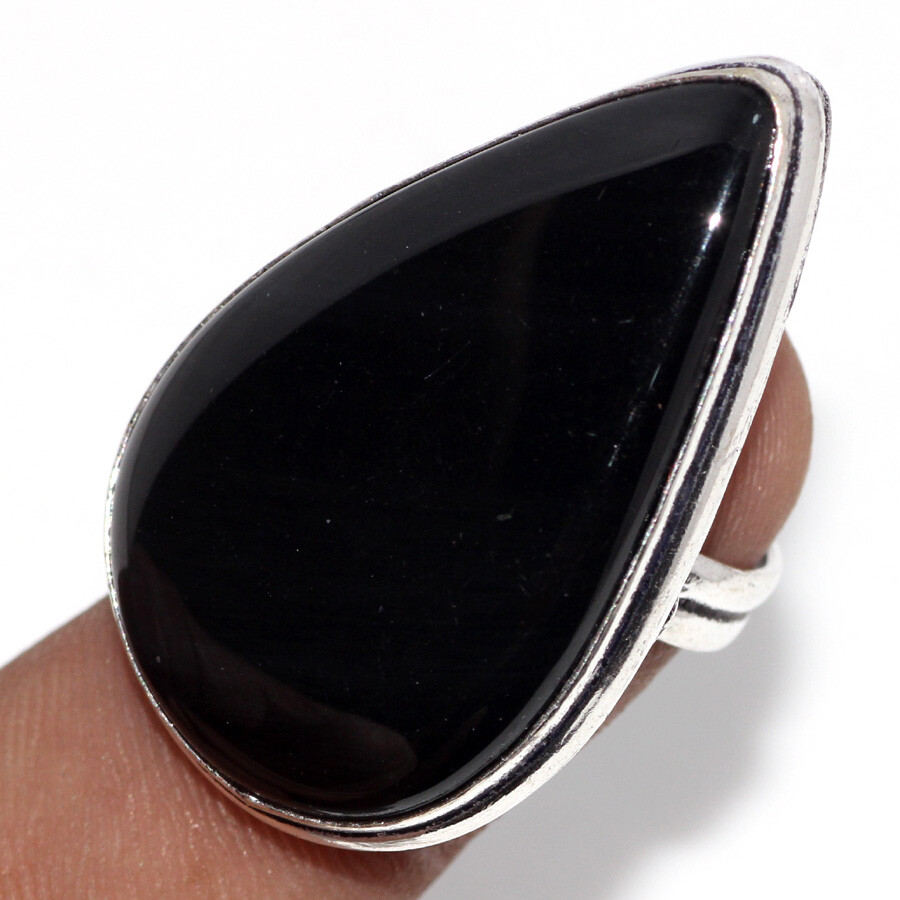 Black Onyx 925 Silver Plated Gemstone Ring US 6 Aesthetic Jewellery JW