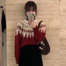 Womens New Fashion Winter Round Collar Long Sleeve Loose Warm Kniting Sweaters