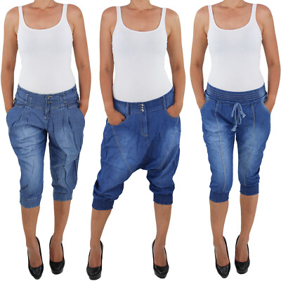 Boyfriend Harems Aladin Pump Pluder 3/4 Jeans Chino Hose Shorts Capri Bermuda