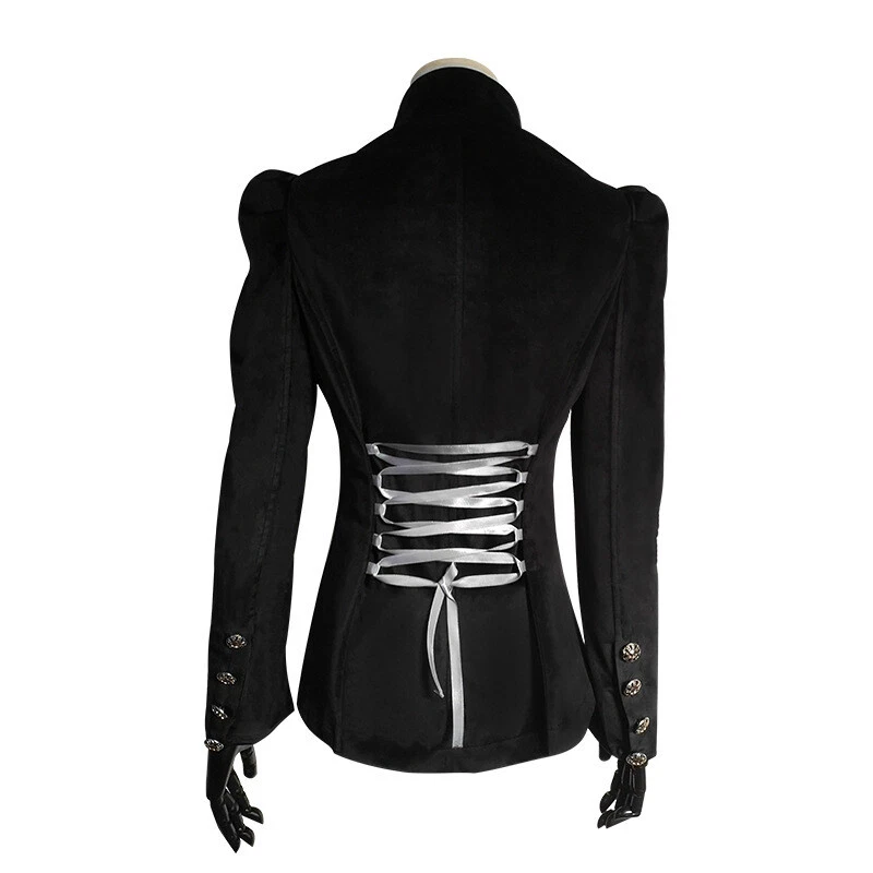 Chaqueta de montar punk gótica para mujer Abrigo Negro Terciopelo Encaje Steampunk Victoriano Dama Foto 4 de 4