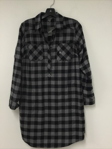Eddie Bauer Shirt Dress Gray Black Plaid Pockets Long Sleeve Women’s SZ 6,New…