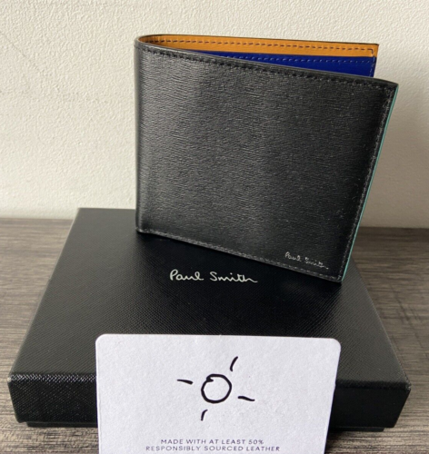 PAUL SMITH STRAW GRAINED LEATHER WALLET ARTIST STRIPE LINING MADE IN ITALY BNIB