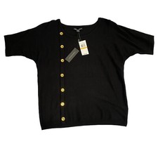 NWT Cable Gauge Women s Sweater Size Small Black Raglan Sleeves Button Accent