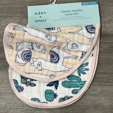 2 Burpy Bibs Aden Anais Cotton Muslin Trail Blooms Cactus Llama 2-in-1 Use New