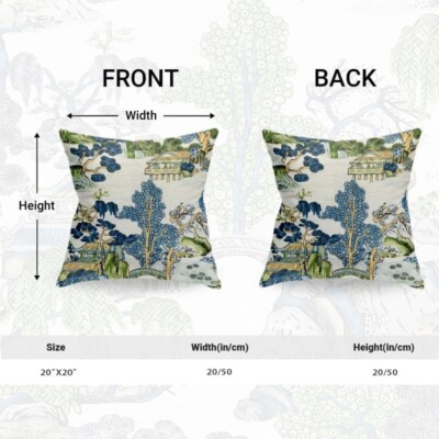 Chinoiserie Floral Pillow Covers 20x20 Inches - Asian Style Euro Sham Linen Cushion Cases For Home Decor