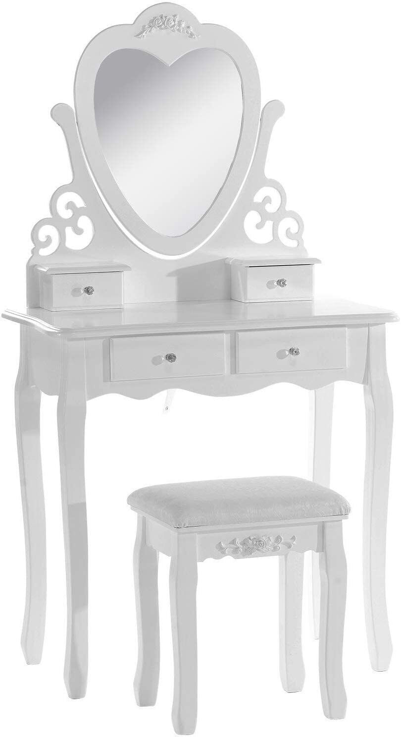 Love Heart Pink Dressing Table With Mirror Stool Vanity Dresser Bedroom Ebay