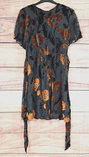 LAURA ASHLEY Size 12 Lined Dress Chiffon Black Brown Velvet Feel Flowers Belted