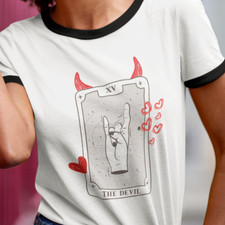 The Devil Tarot Card Funny Ringer T Shirt, Unisex, vintage style, 70's, 80's