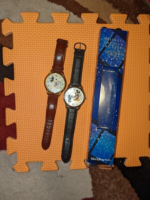 Disney Mickey Mouse Watch Lot 2 Accutime Quartz Brown Leather Needs Battery Vint $_57.PNG?set_id=880000500F main image 4