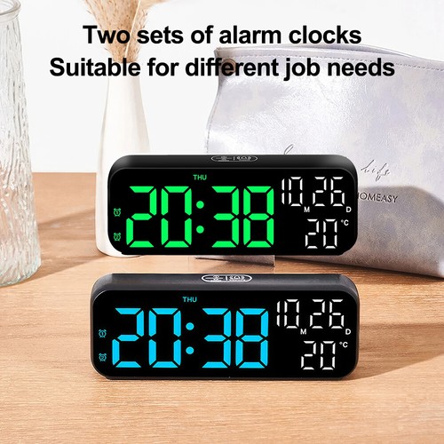 7" Digital Desk Alarm Clock Brightness Dimmer Temperature Snooze Electric Clock - Picture 6 of 14