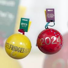 Selfridges 2024 Christmas Bauble Tin Yellow Red Empty Chocolate Truffle Ornament