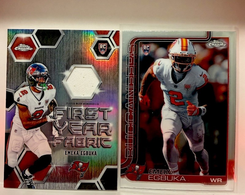 Emeka Egbuka Rookie Buccaneers First Year Fabric 2 Card Lot
