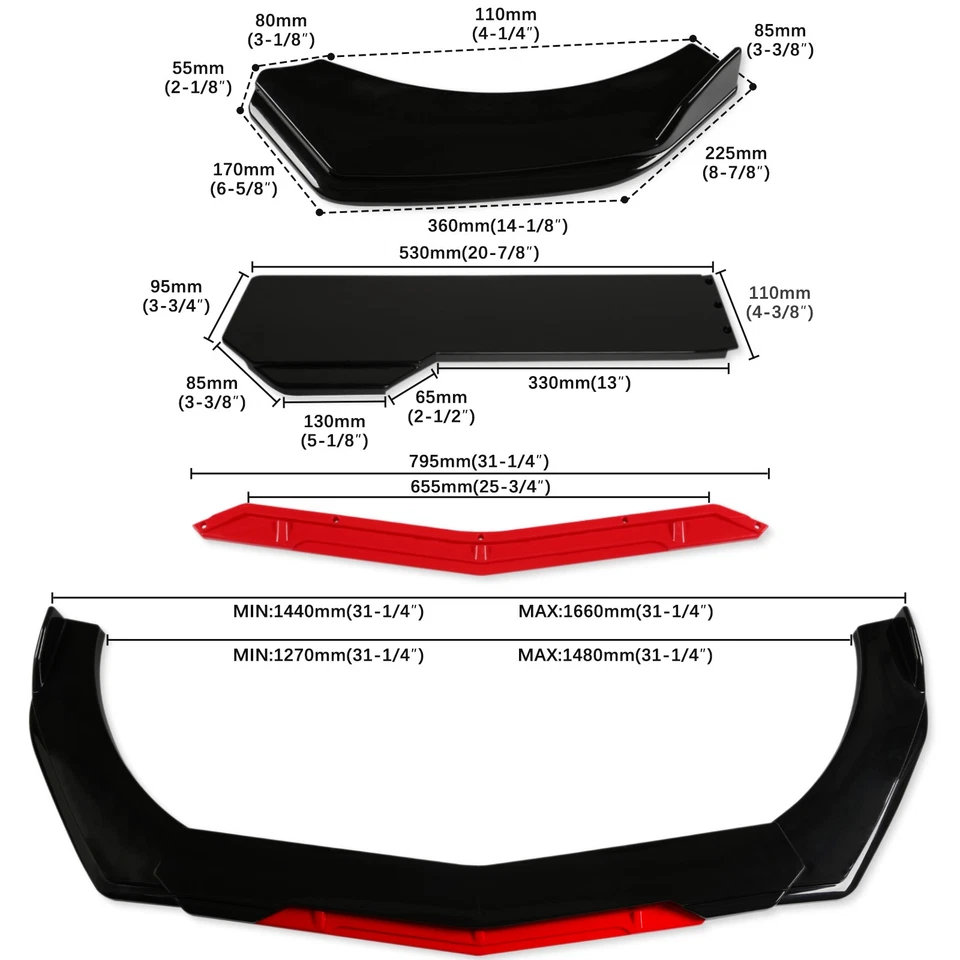 For Toyota Hiace 2006-25 Front Bumper Lip Splitter Spoiler Body Kit + Strut Rods - Image 3 of 4