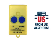 GEM Remotes Transmitter 2-Button, Yellow, 2 1/2 in. x 1 1/2 in., New, Free ship