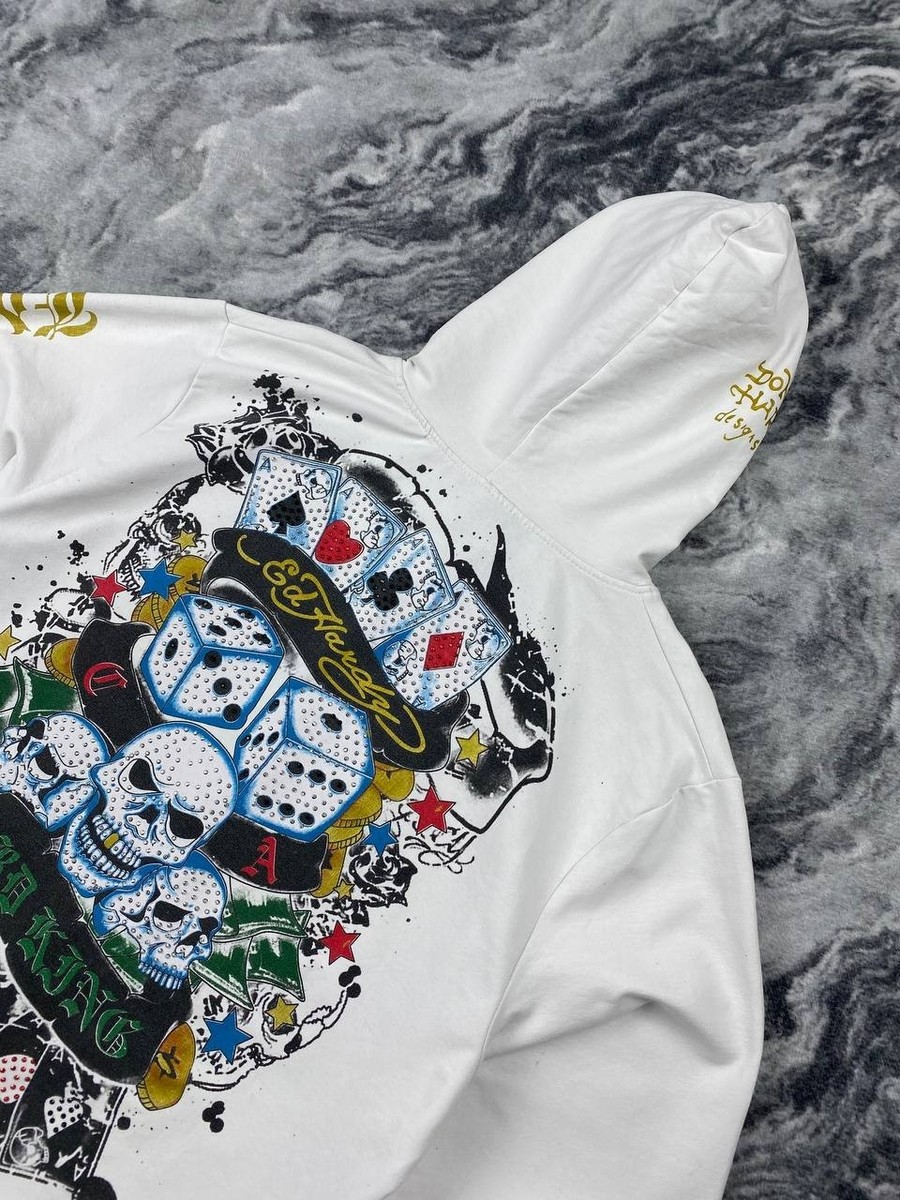 Vintage Ed Hardy By Christian Audigier Zip Up Hoodie Big Logo Men