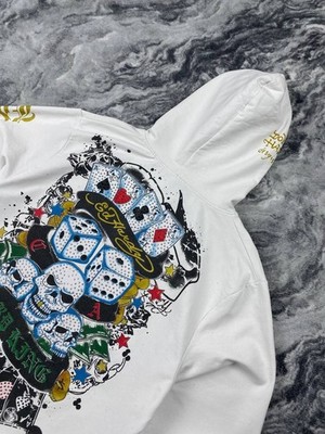 Vintage Ed Hardy By Christian Audigier Zip Up Hoodie Big Logo Men