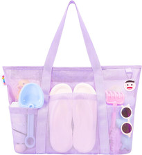 Mesh Beach Bag with Zipper Large Beach Tote Waterproof Sandproof with 8 Pockets