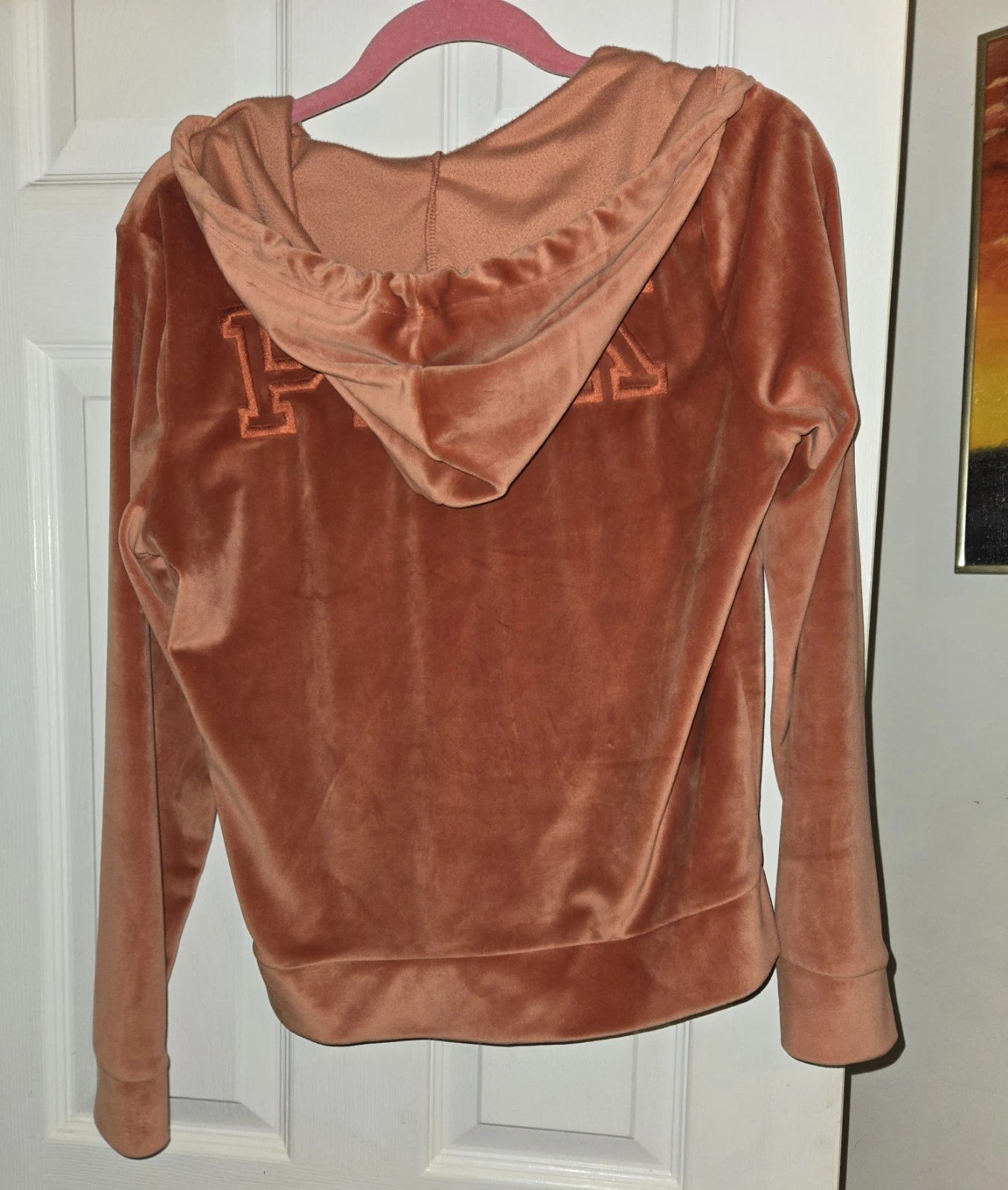 UNDERCOVER Felpa con cappuccio Victoria's Secret rosa velluto zip davanti arancione piccola