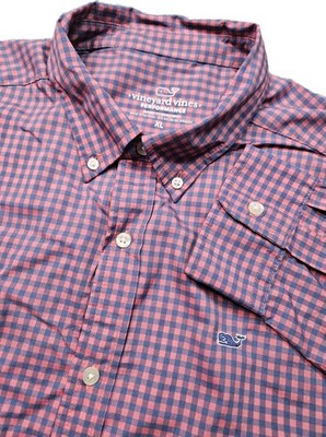 Vineyard Vines Performance Classic Fit Whale Shirt Men's XL Check Blue Red