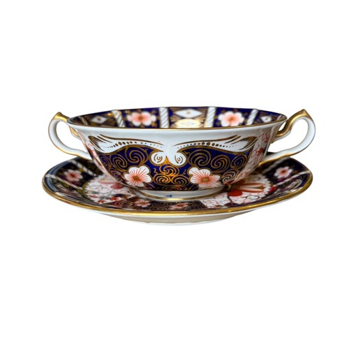 Royal Crown Derby Traditional Imari 2451 Footed Cream Soup Bowl & Saucer Set