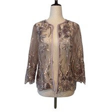 NWT Alex Evenings Sequin Embroidered Lace Jacket, Blush, Size 6