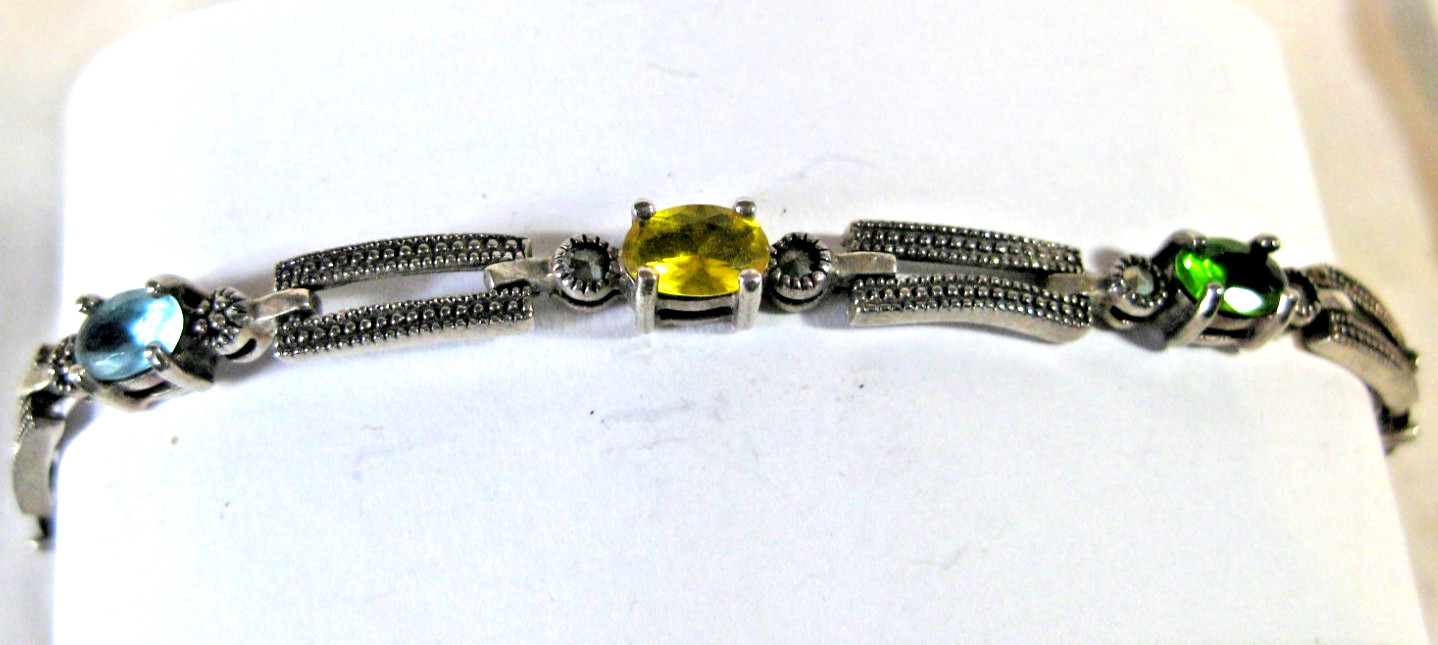 Sterling Silver 925 Bracelet Rectangular Links Ov… - image 1