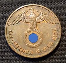 1938 f germany 2 reichspfennig bu uncirculated red brown rb nazi swastika coin