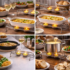 OVAL DOUBLE FOOD WARMER CHROME 2TEA LIGHT CANDLES CHAFING DISH RACK STAND UK