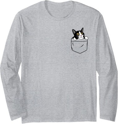 Cute Kitty Cat Pocket Funny Feline Lover Comedy Long Sleeve Tshirt