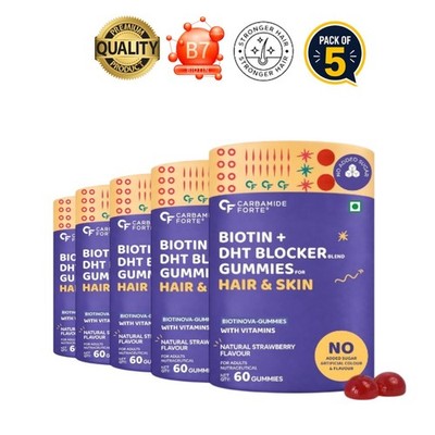 5 Pack Carba.mide Forte Biotin DHT Blocker Gummies 60