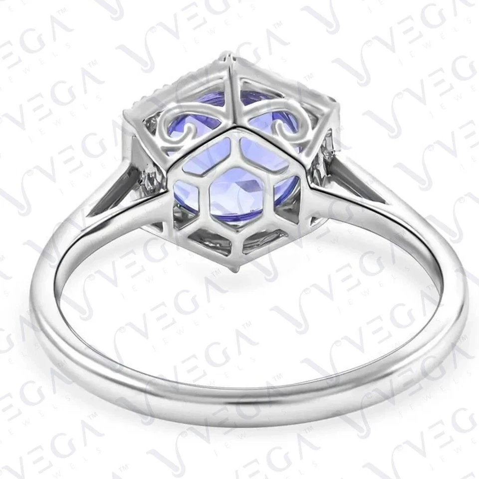 3.52Ct Round Cut Natural Tanzanite & Diamond 100% Real 14k SOLID White Gold Ring - Image 2 of 4