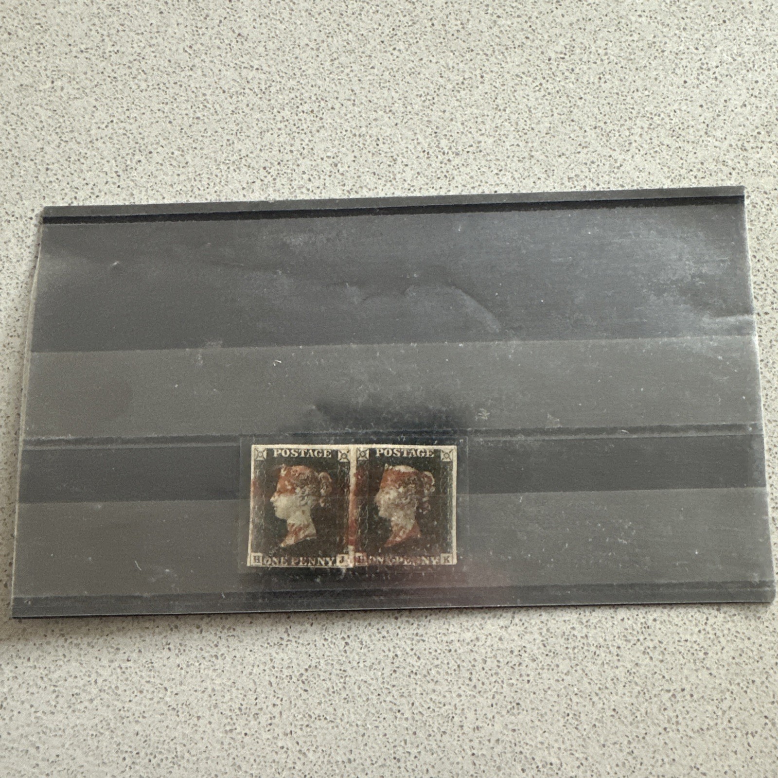 Penny Black Pair HJ HK 1840 SG2 Red Maltese Cross Used GB Stamp 3 3/4 Margins (M