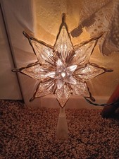 Christmas Tree Topper Lighted Star 8 Point Clear Gold Working Condition w/Box
