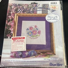 Bucilla 1994 Silk Ribbon Embroidery Flower of the Month Kit September Aster 8x8