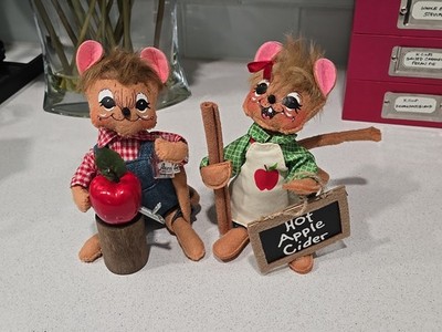 Annalee 2020 Hot Apple Cider Girl & Boy Mouse 6'' Doll Figure Sign Cinnamon  Fall