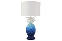 Tischlampe Tischleuchte E27 Blau Weiß 47 Cm Hoch Ananas Design Polyresin Stoff